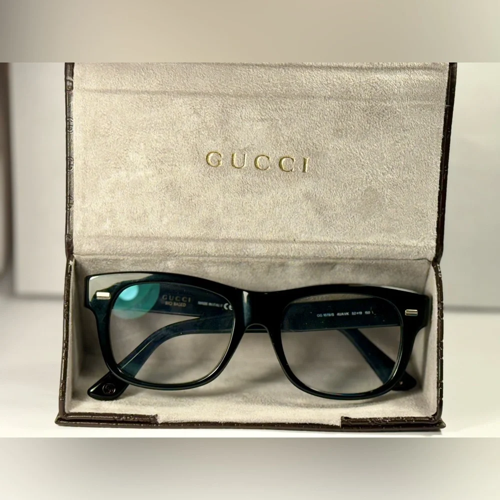 Gucci Black Square Acetate Glasses with Subtle Silver Accents